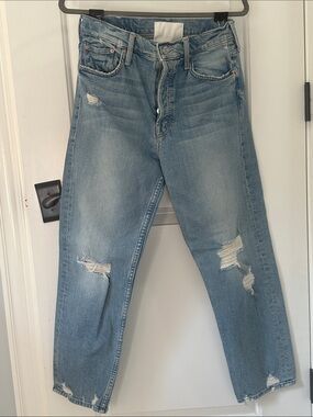 MOTHER Light Blue Boyfriend Jeans with Distressing